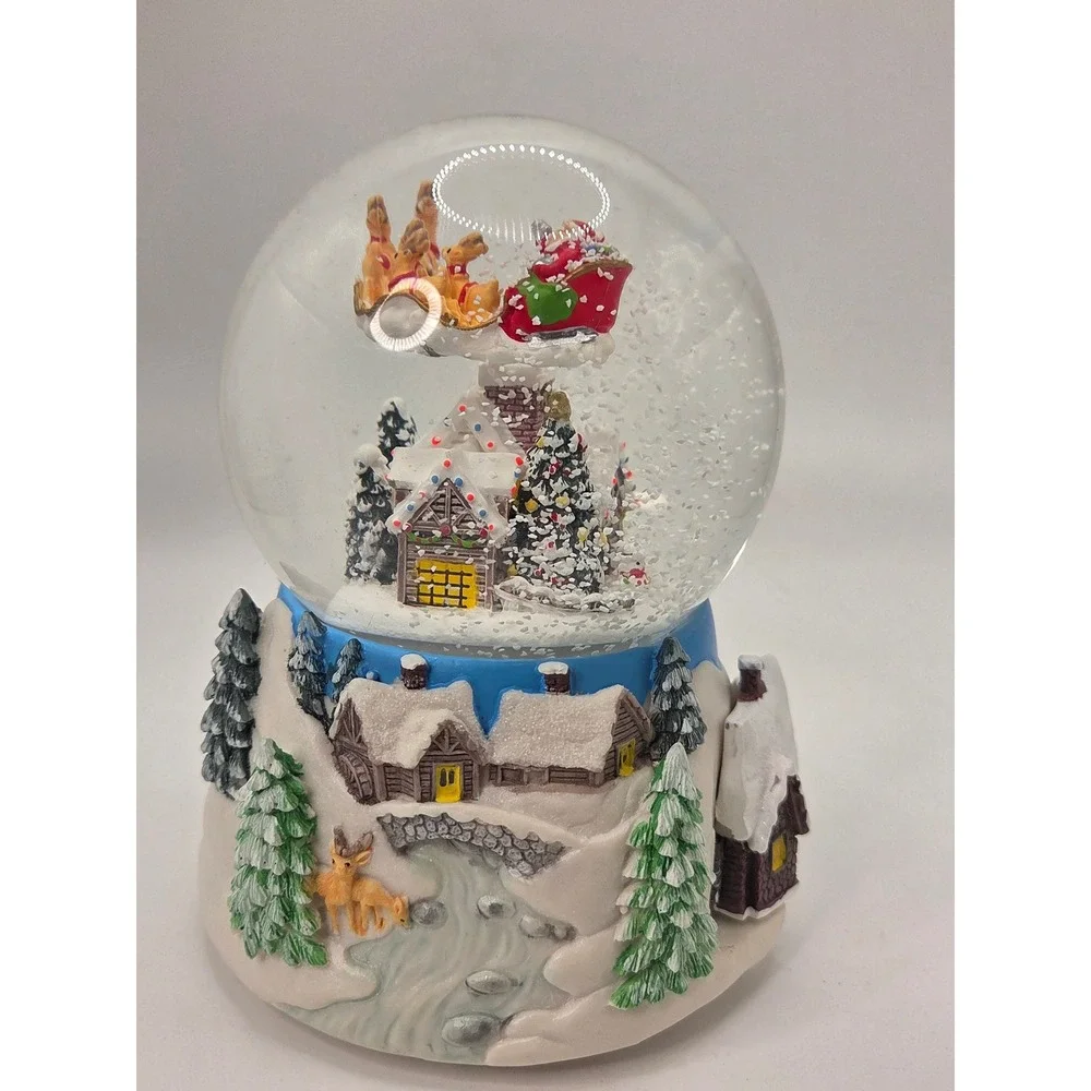 Musical Christmas Snow Globe Santa Sleigh Reindeer Winter Village Light Up 6.5